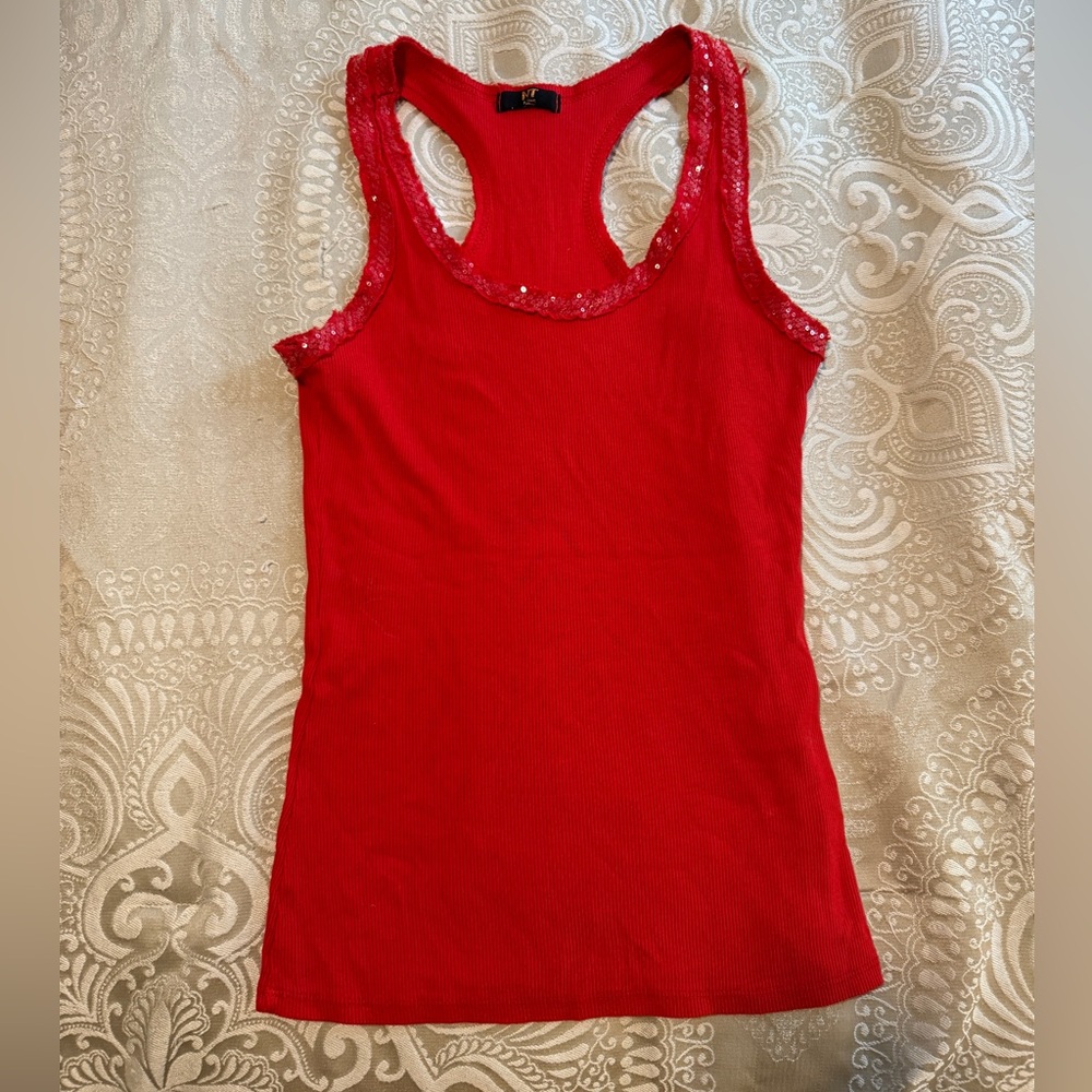 NT Red Racerback Ribbed Sequin Strap Tank Top